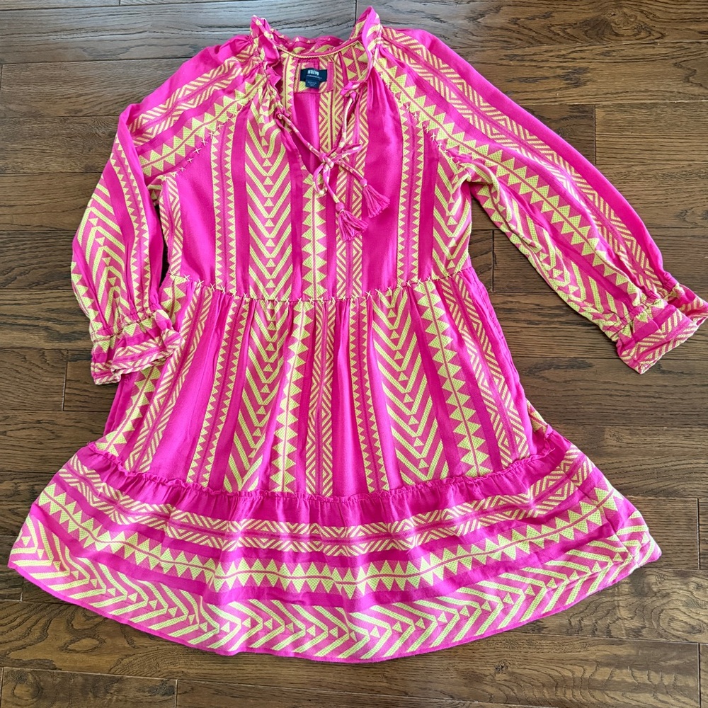 Anthropologie Maeve Pink Yellow Geometric Mini Dress Womens Oversized Tunic Boho - Picture 3 of 9